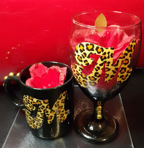 Cheetah Initial Glass and Mug Set